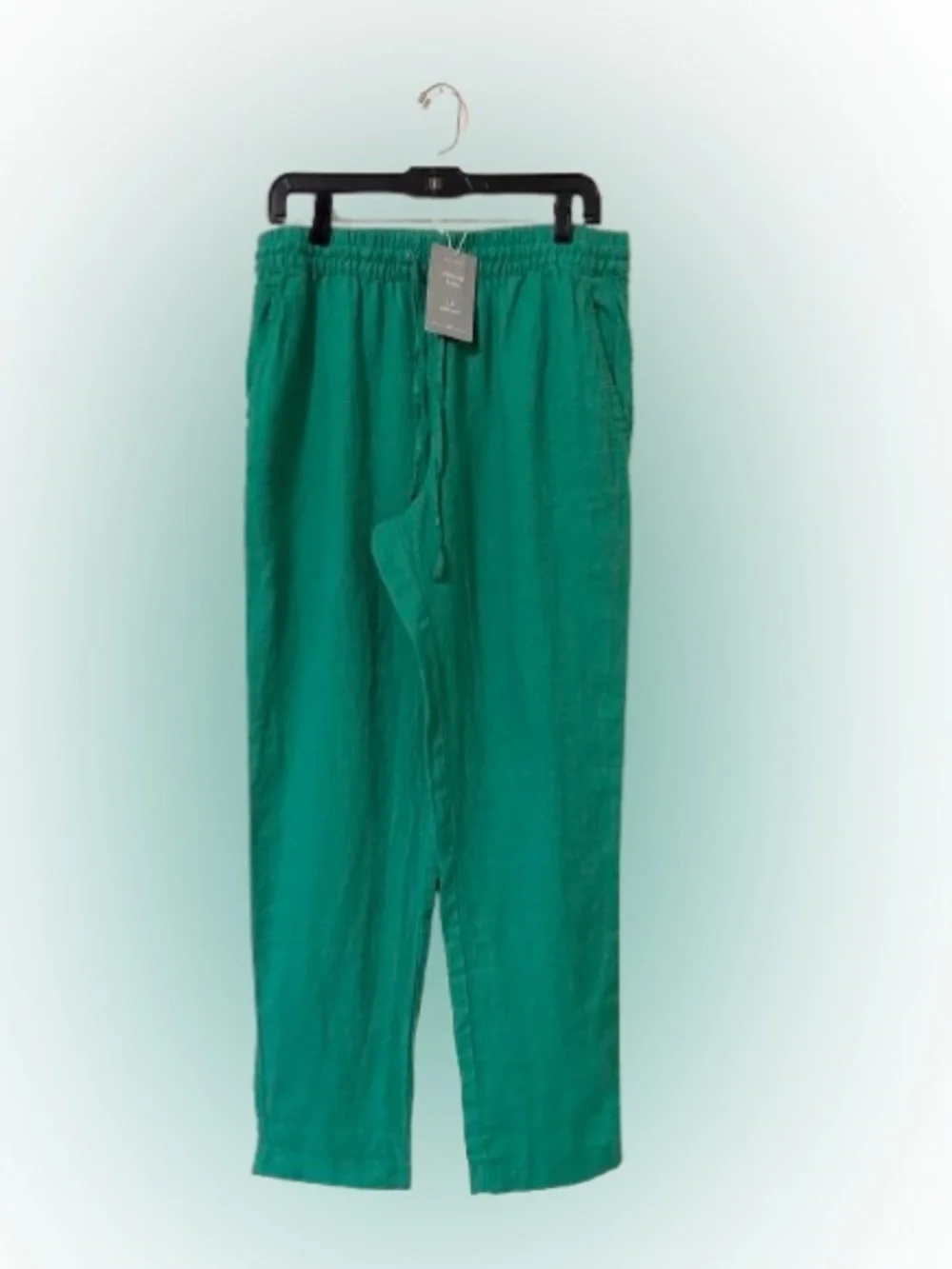 H&M Premium 100% Linen Drawstring Pants NWT Green Medium Relaxed Beach